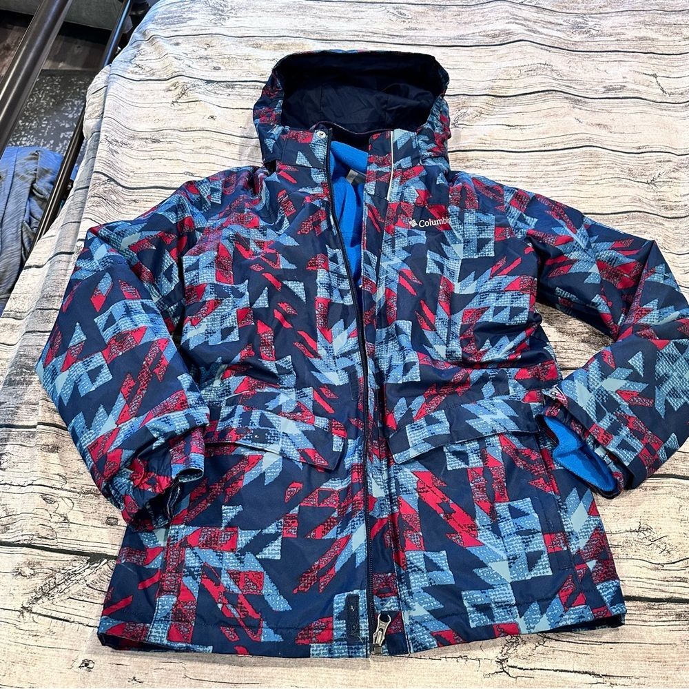 Columbia Red and Blue Patterned 3in1 Jacket; Unisex size Large